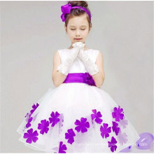 vestido de bola de la flor de color púrpura claro con precio barato decoración de la cinta arco de la espalda grande vestidos de verano para niños formales